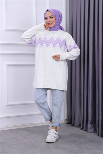 Zikzak Sakallı Tunik Beyaz
