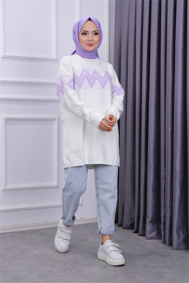 Zikzak Sakallı Tunik Beyaz