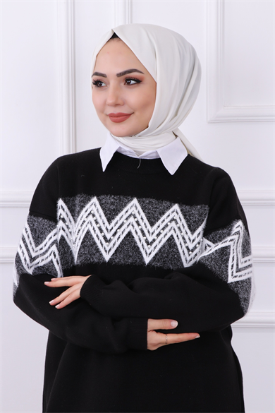 Zikzak Sakallı Tunik Siyah