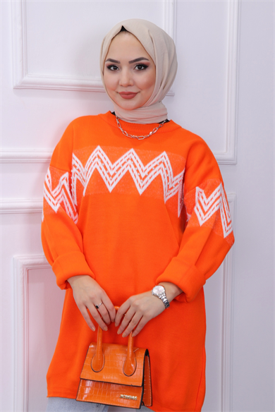 Zikzak Sakallı Tunik Turuncu