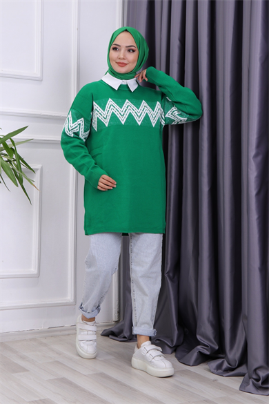 Zikzak Sakallı Tunik Yeşil