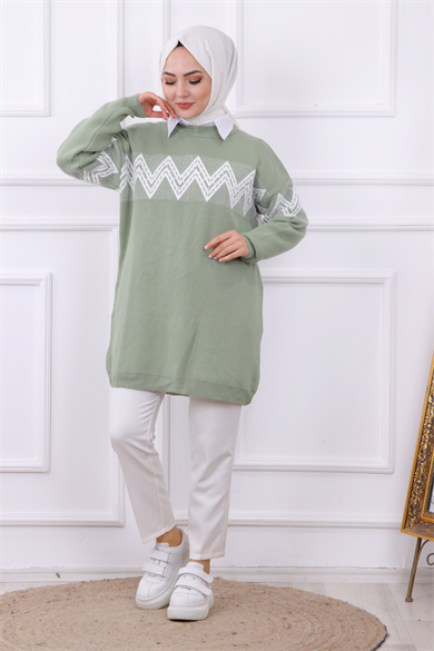Zikzak Sakallı Tunik Yeşil