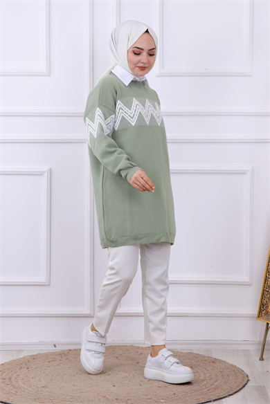 Zikzak Sakallı Tunik Yeşil