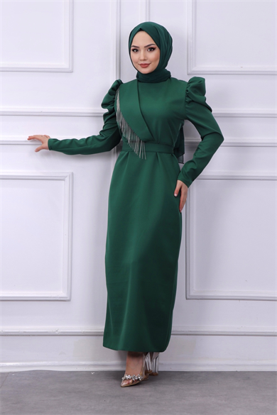 Zincir Detaylı Elbise Yeşil