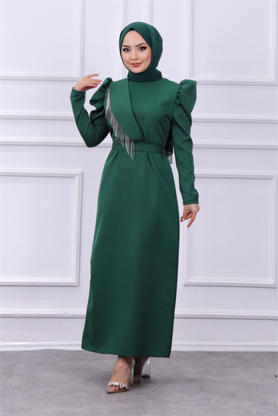 Zincir Detaylı Elbise Yeşil