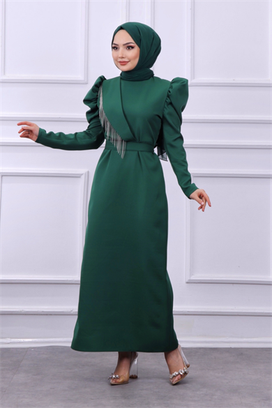 Zincir Detaylı Elbise Yeşil