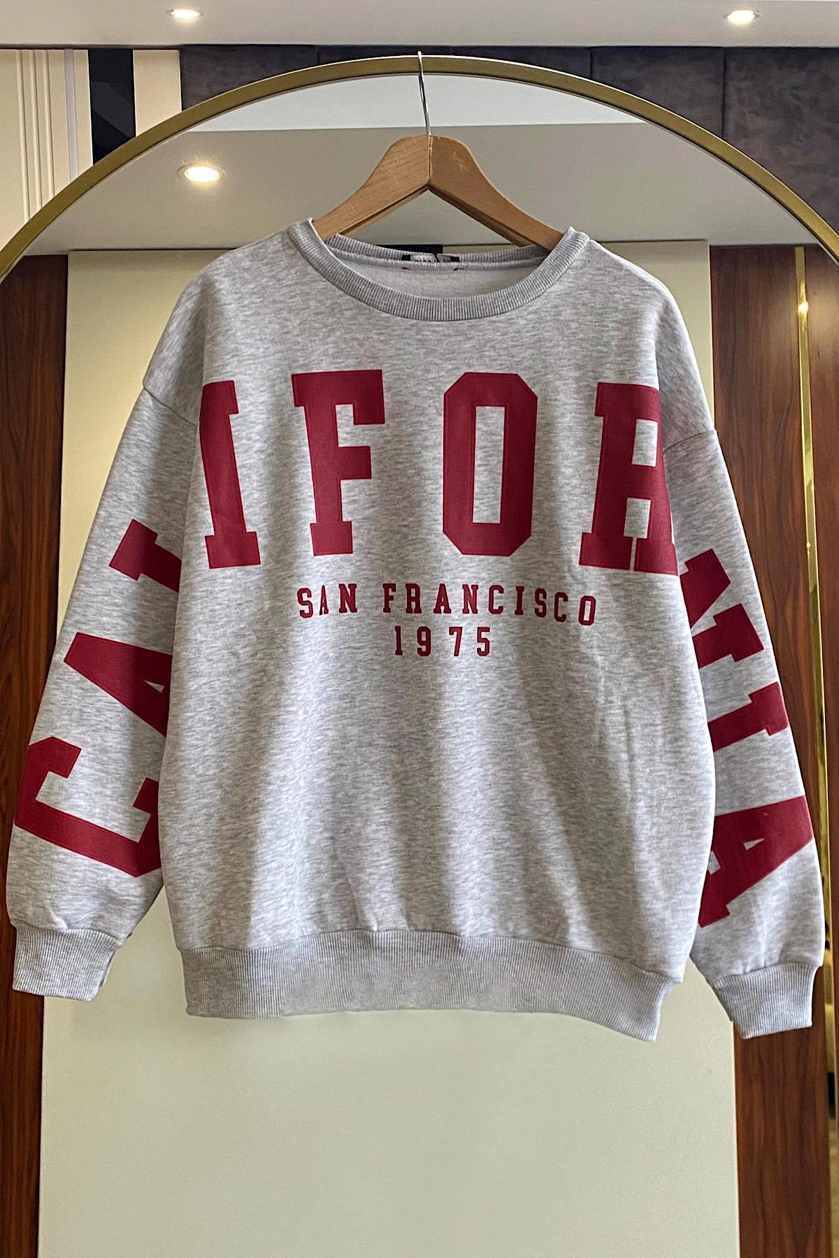  Önü California Yazılı üç iplik sweat toz Gri 