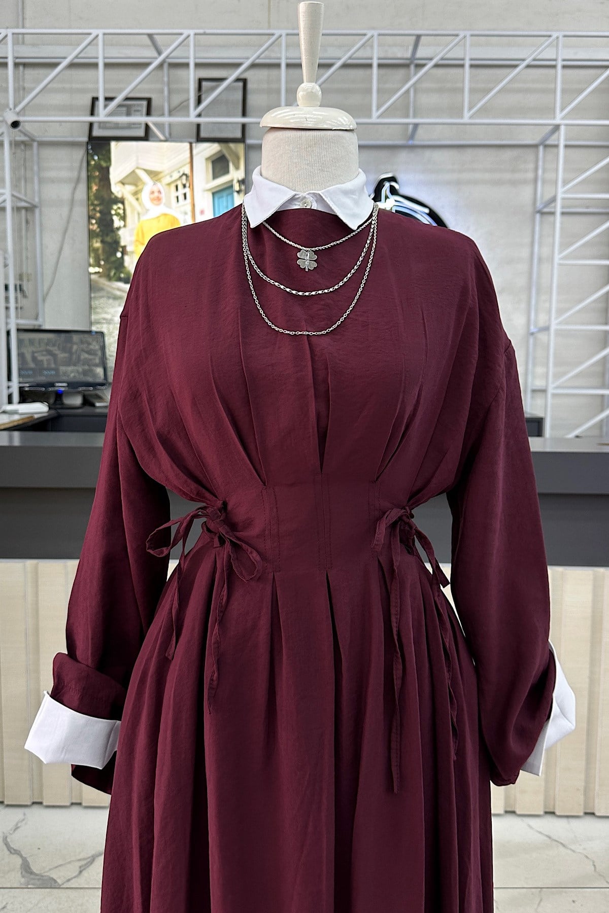 Bağlamalı Elbise BordoDubaiShowroomELBİSELER01198