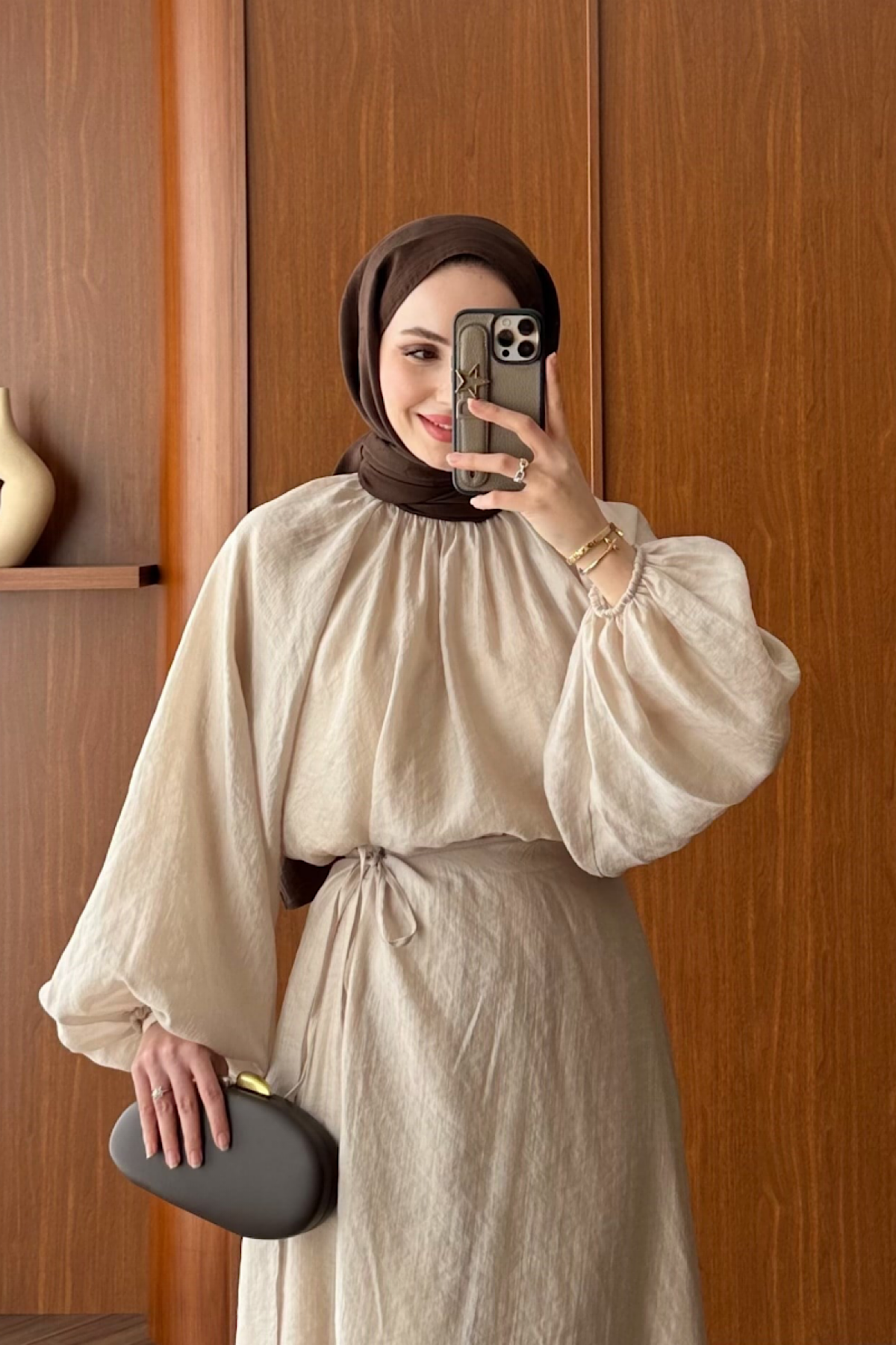 Balon kol Üçlü Etekli Takım TaşDubaiShowroomTAKIM23831