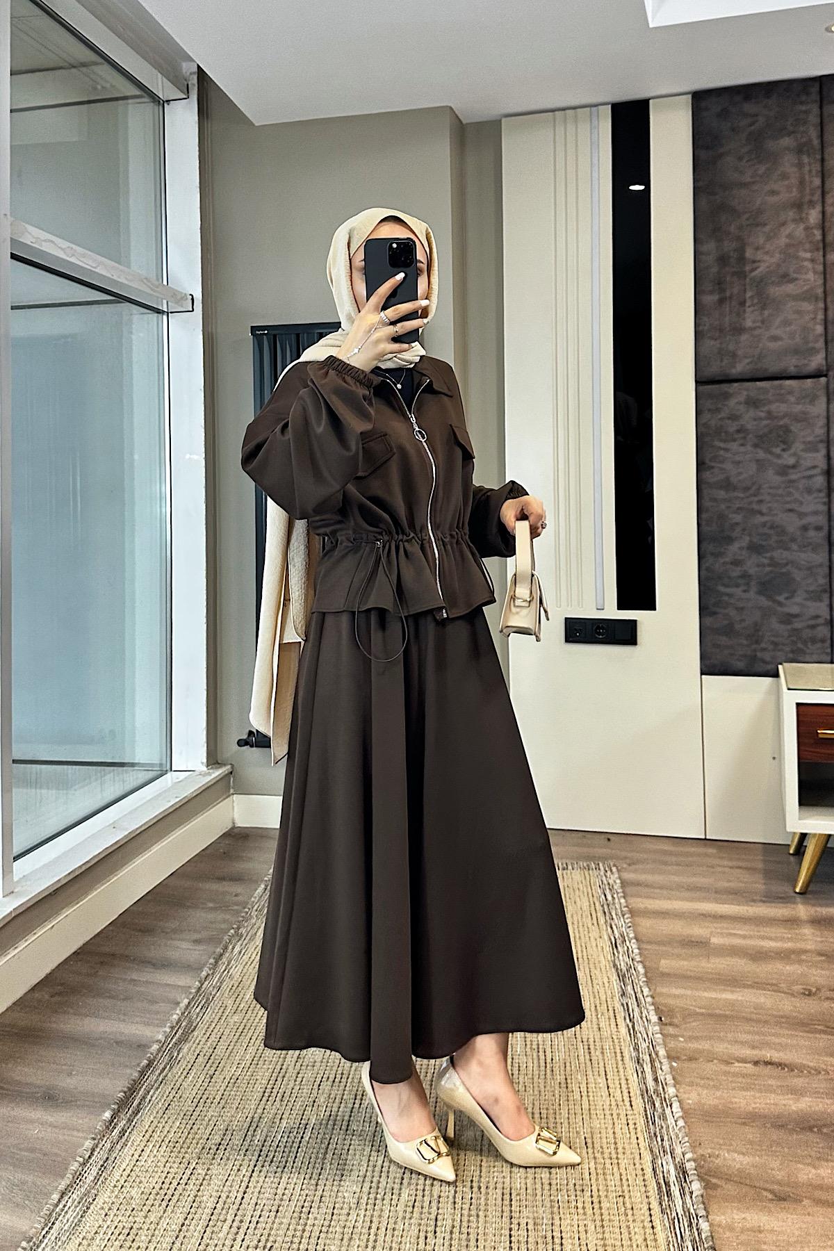 Fermuarlı Süs cep Oysho Takım Kahverengi DubaiShowroomTAKIM010223
