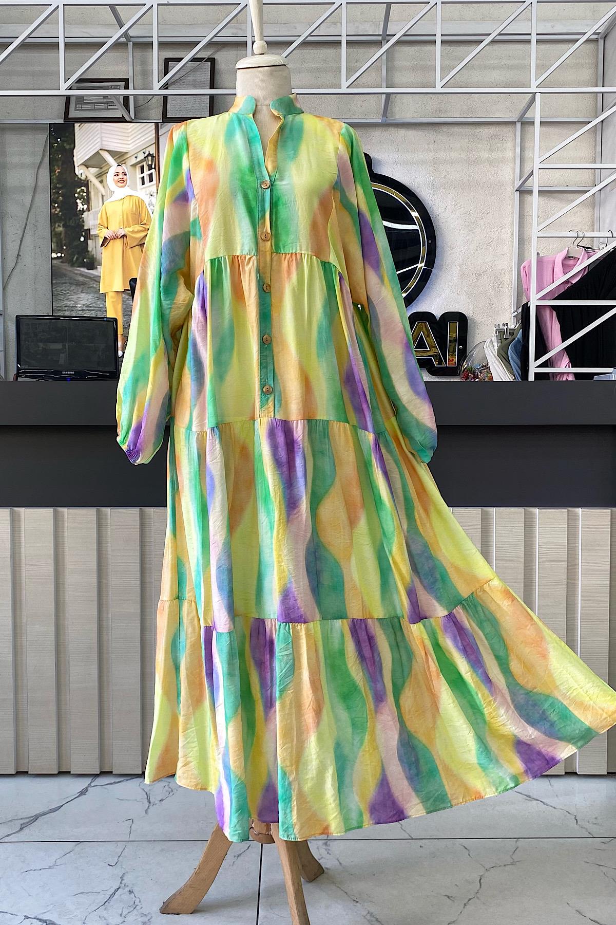 Yarım patlı Desenli Elbise DubaiShowroomELBİSELER01551