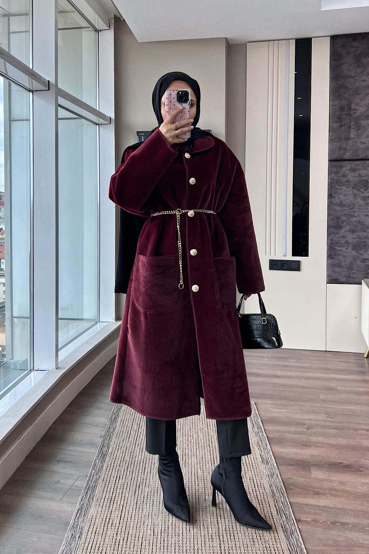 Bebe Yaka Fox Kumaş Kap BordoDubaiShowroomDIŞ GİYİM70029-BRDO