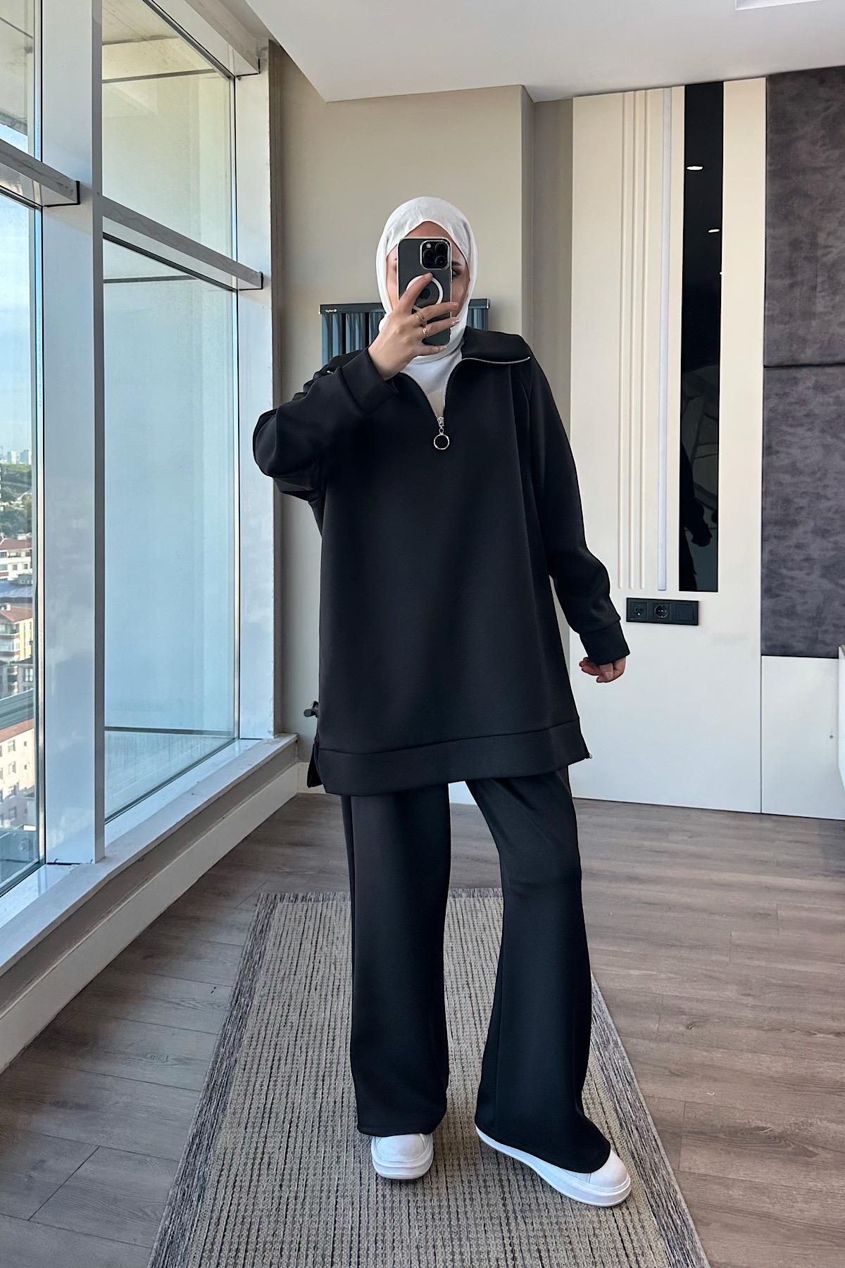 Yakası Fermuarlı Takım SiyahDubaiShowroomTAKIM01020