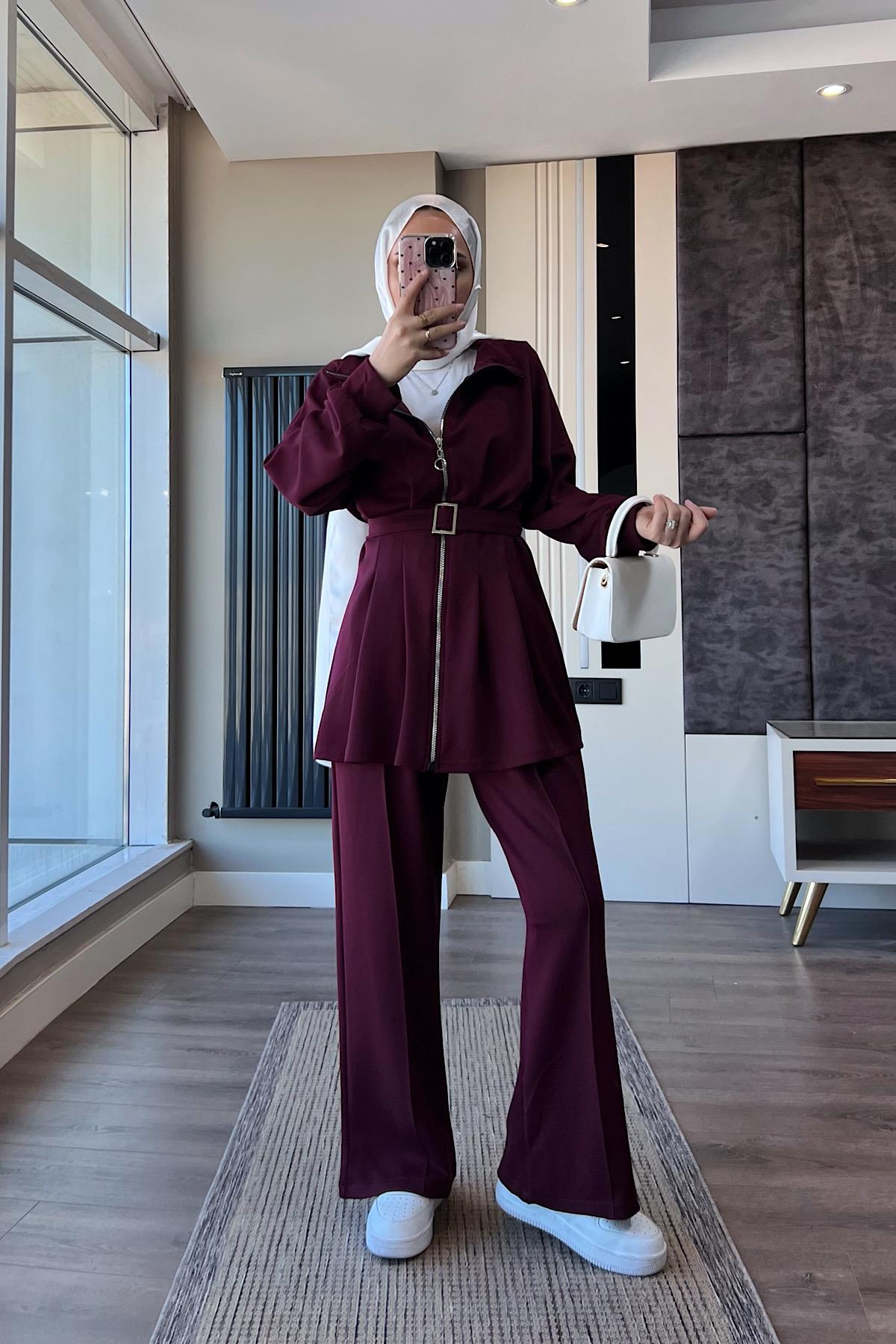 Pantolonlu Takım BordoDubaiShowroomTAKIM01360