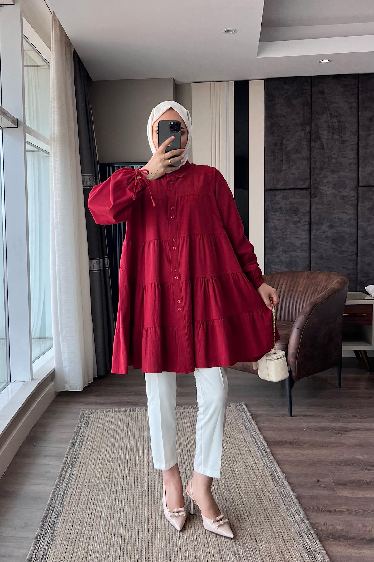 Beş kat fırfırlı kolu bağlamalı tunik DubaiShowroomÜST GİYİM1959