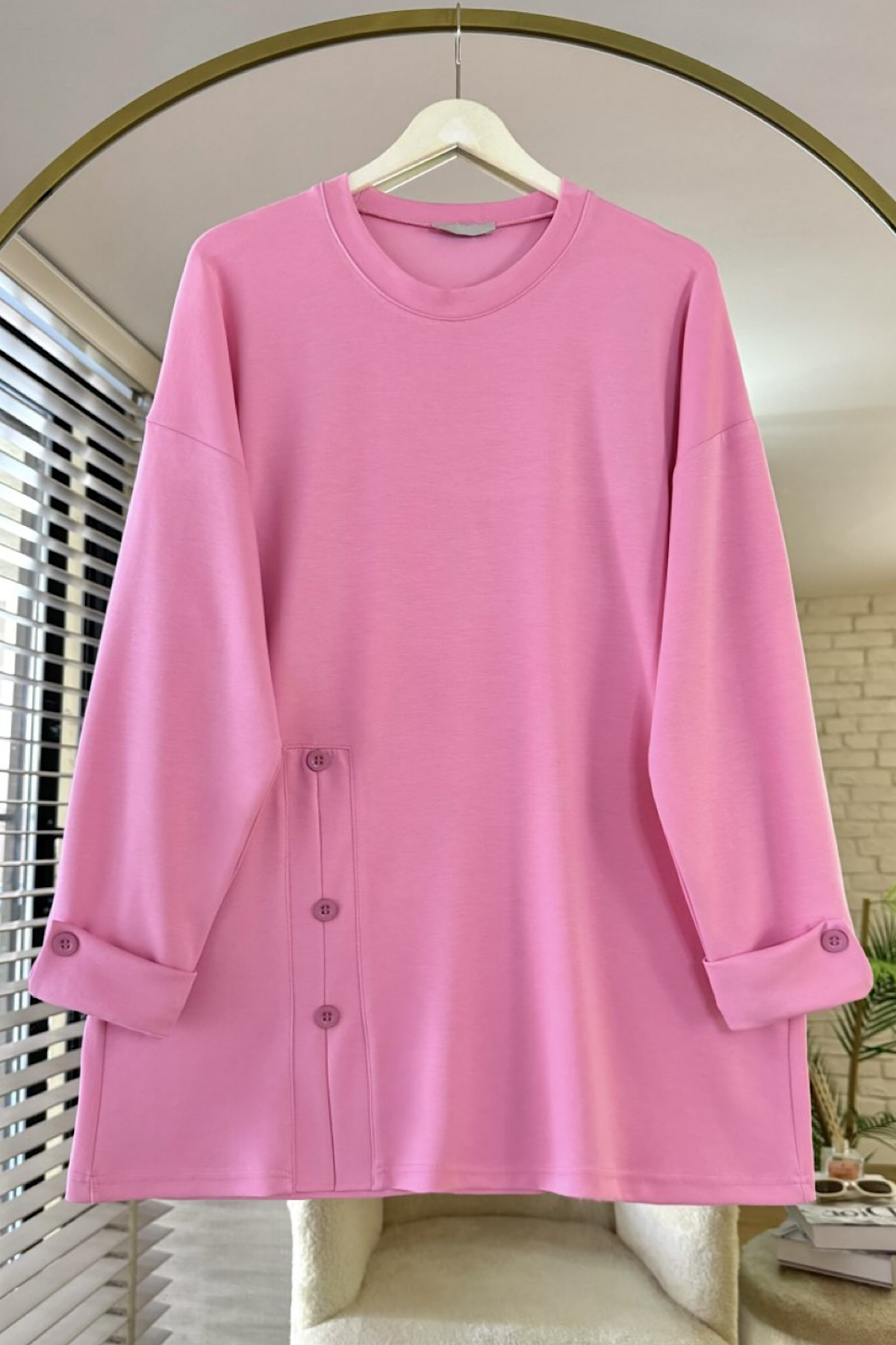 Düğme Detaylı Tunik PembeDubaiShowroomÜST GİYİM17031