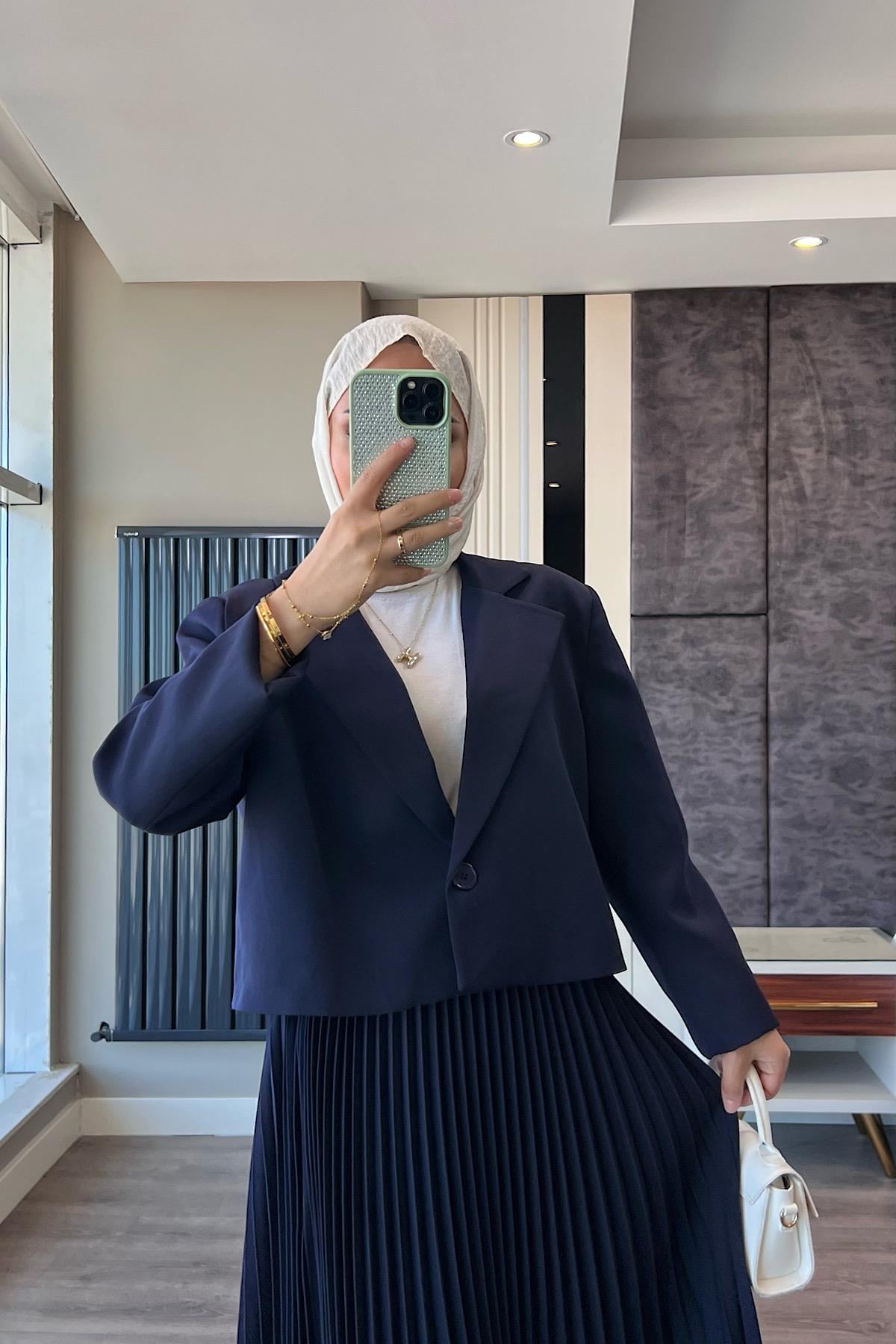 Piliseli Etekli Takım Lacivert DubaiShowroomTAKIM41319-LCVRT