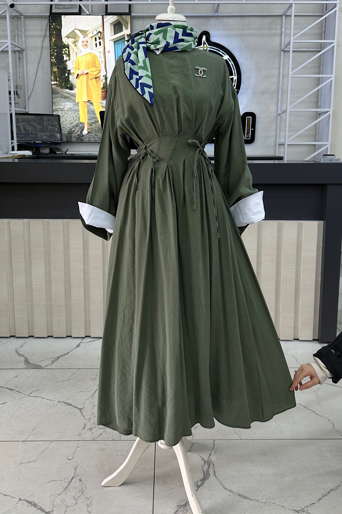 Bağlamalı Elbise Yeşil DubaiShowroomELBİSELER01198