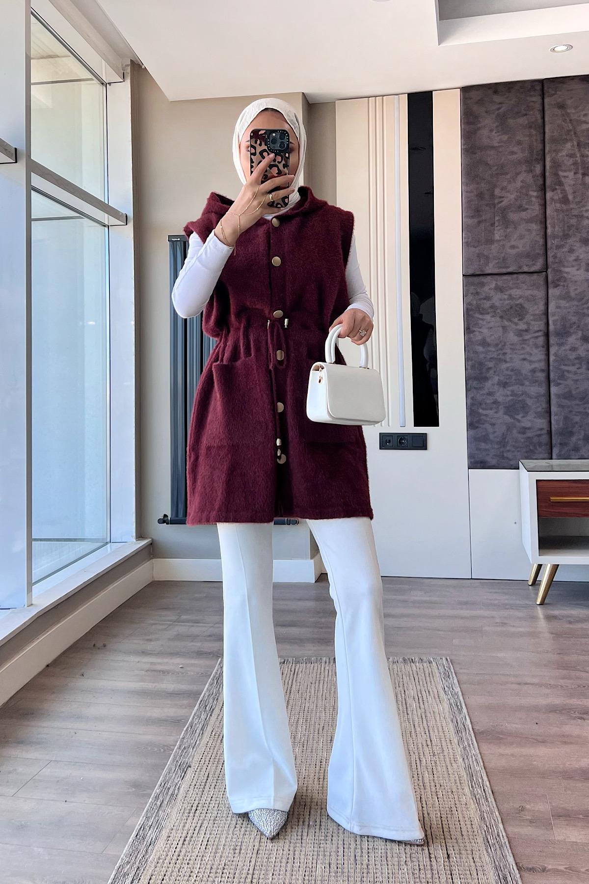 Kapşonlu Yumoş Yelek BordoDubaiShowroomDIŞ GİYİM25146