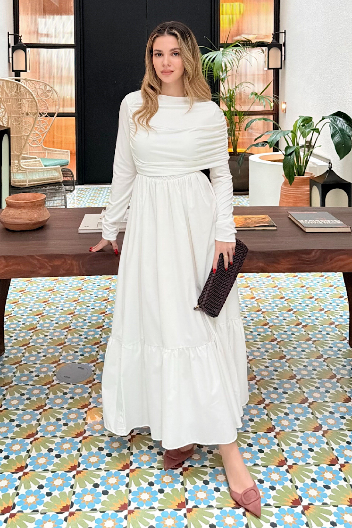 Büzgülü Sandy Poplin ElbiseDubaiShowroomELBİSELER91110