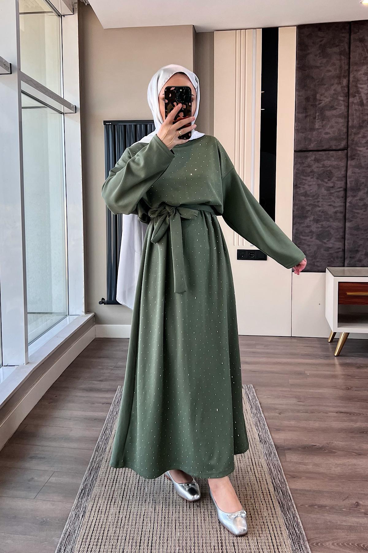 Taşlı Oysho Elbise YeşilDubaiShowroomELBİSELER11022