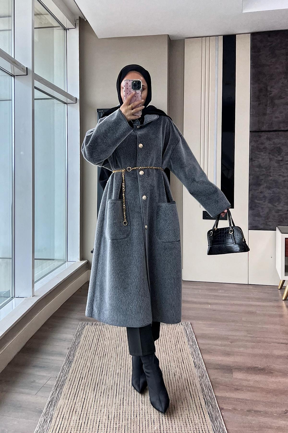 Bebe Yaka Fox Kumaş Kap GriDubaiShowroomDIŞ GİYİM70029-Gri
