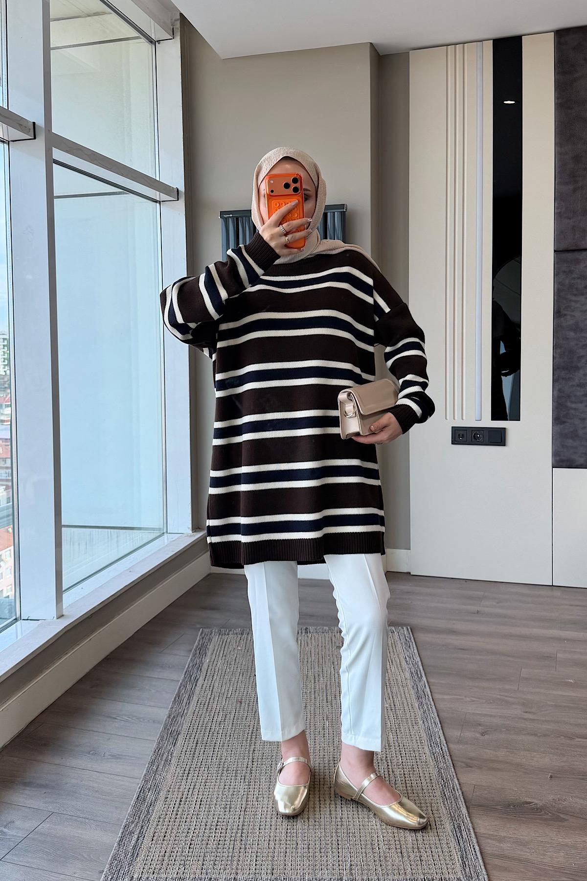 Çizgili Tunik KahverengiDubaiShowroomDIŞ GİYİM09390