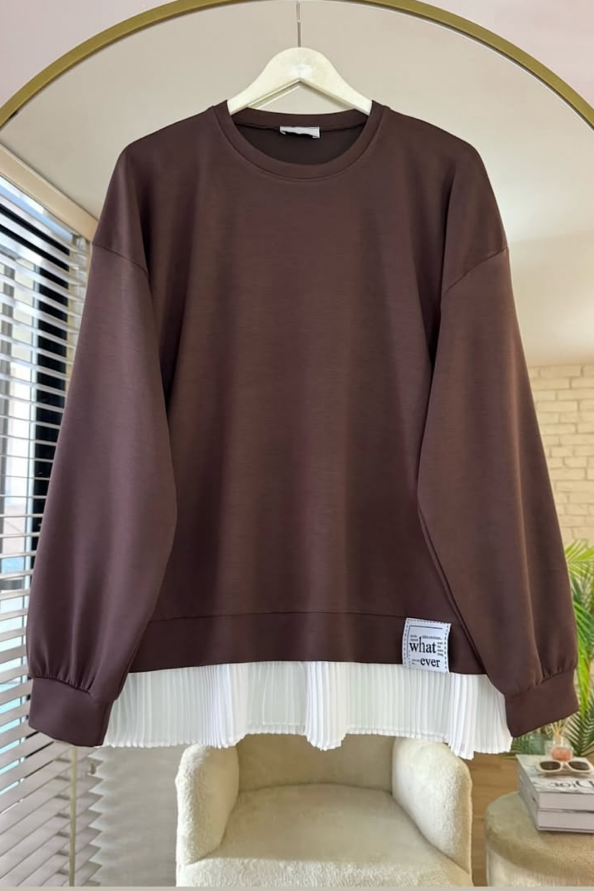 Oysho Kumaş Altı Pileli Sweat Kahverengi DubaiShowroomSWEAT010010