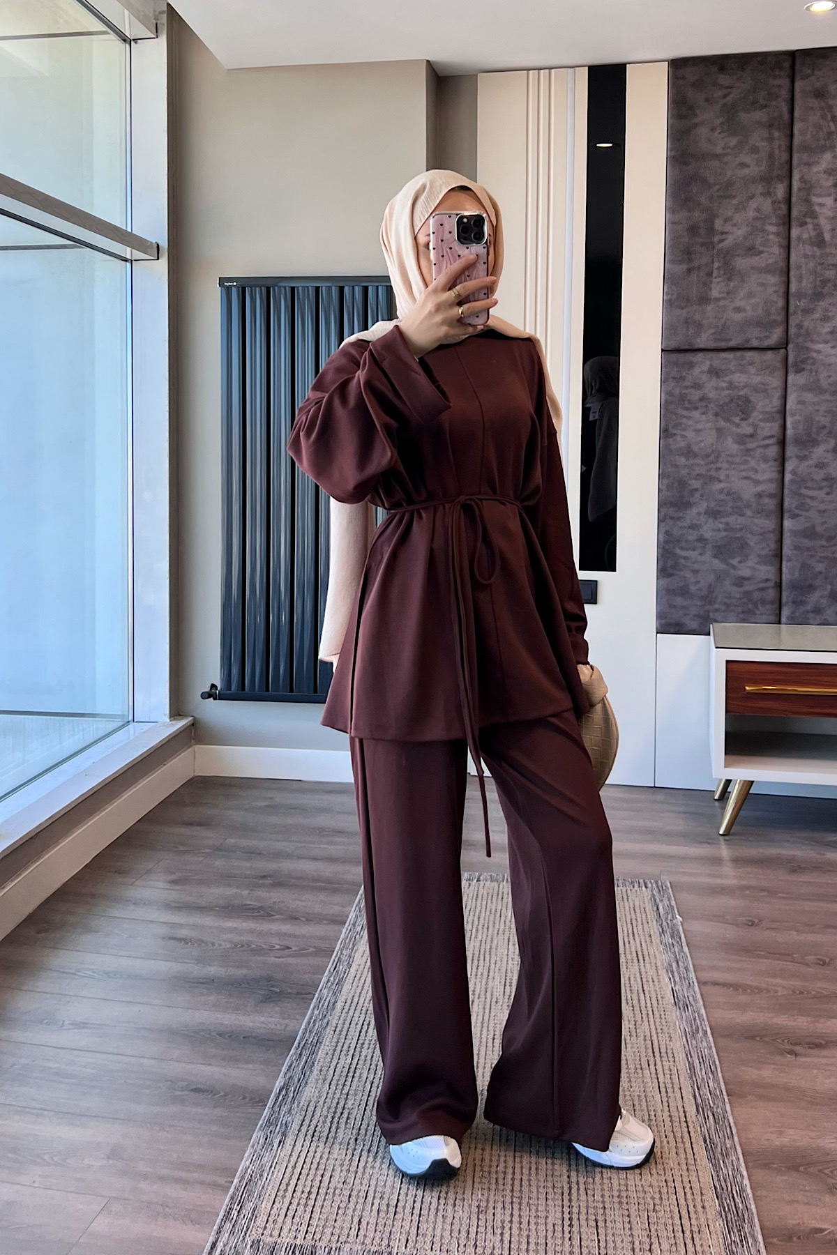 Kolu Katlamalı Modal Takım KahverengiDubaiShowroomTAKIM05665-