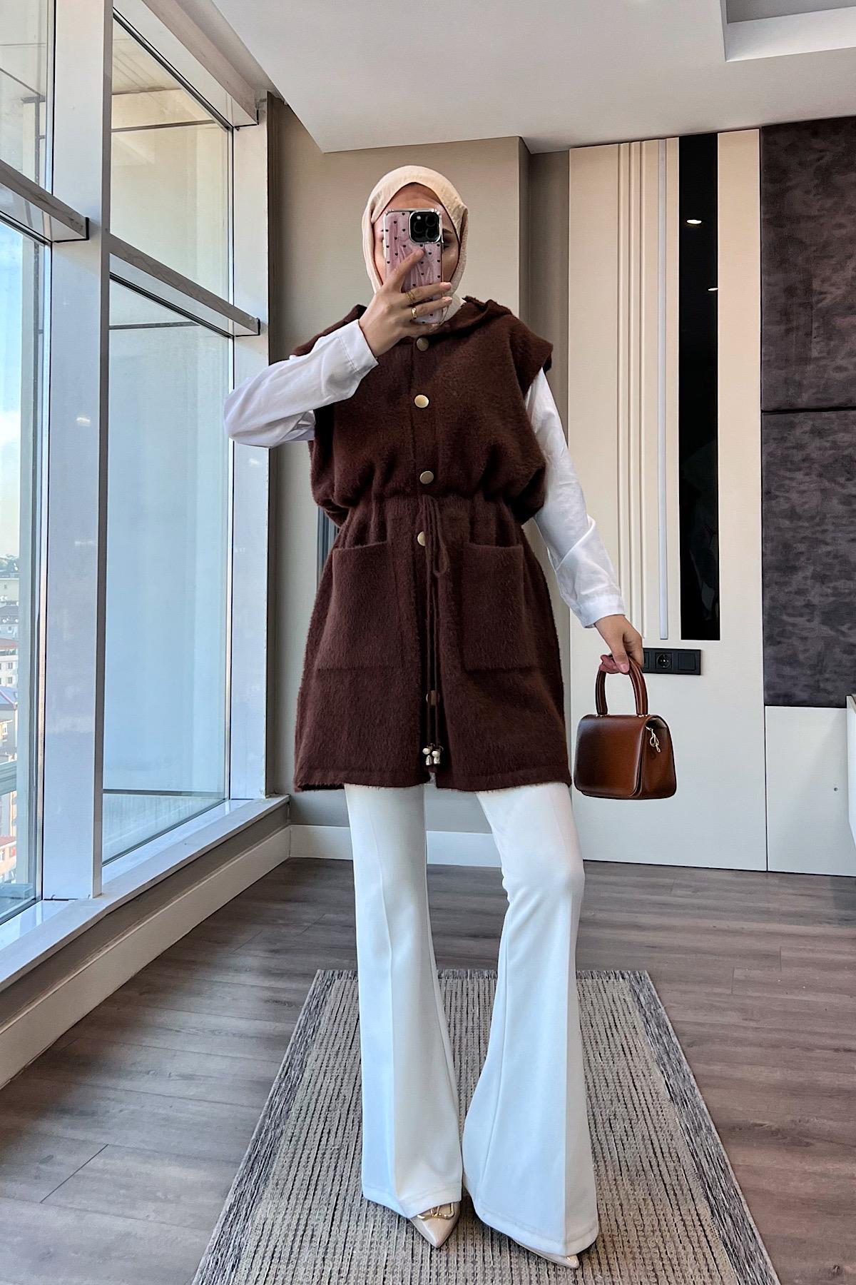 Kapüşonlu Yumoş Yelek KahverengiDubaiShowroomDIŞ GİYİM25146