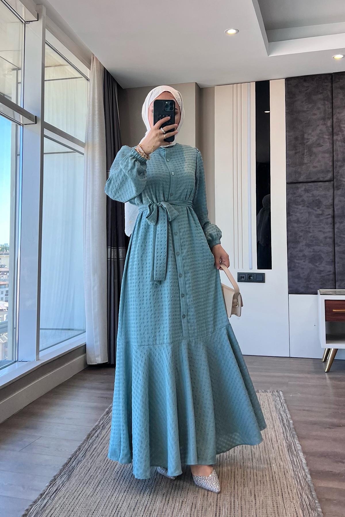 İçi uzun kol Astarlı ikili takım - astar  Elbise - YeşilDubaiShowroomELBİSELER92004