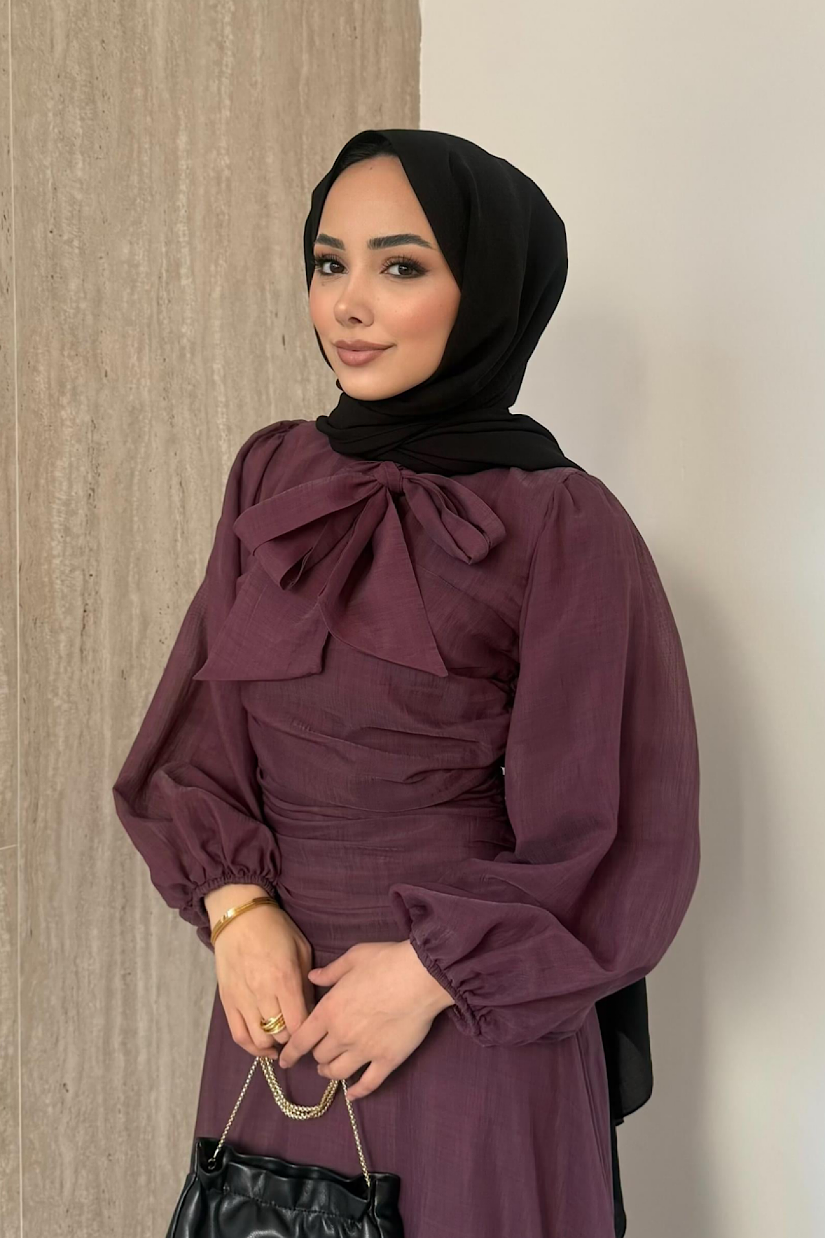 Belden Oturtmalı Elbise MürdümDubaiShowroomELBİSELER01914