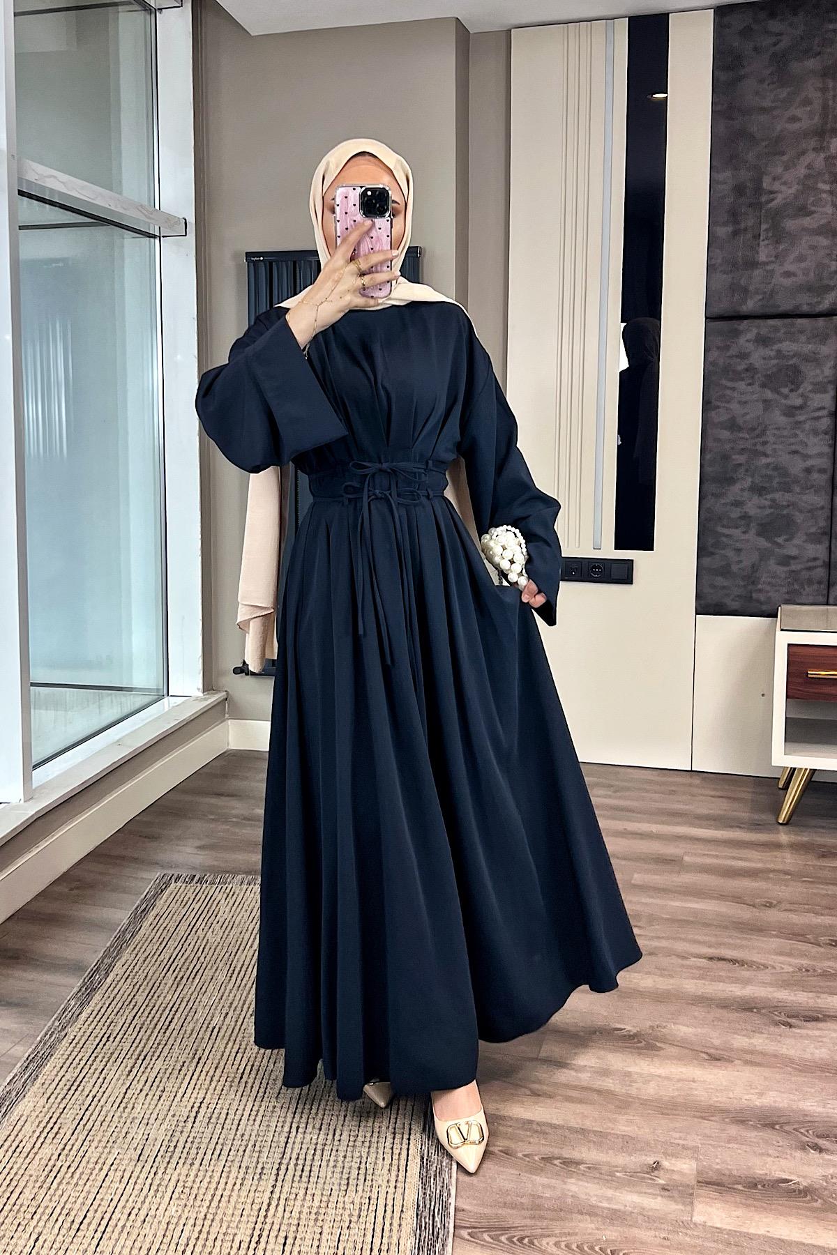 Beli İpli Elbise LacivertDubaiShowroomELBİSELER05005