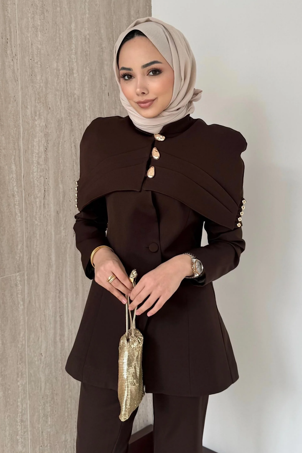 Bolerolu Takım Kahverengi DubaiShowroomTAKIM26032