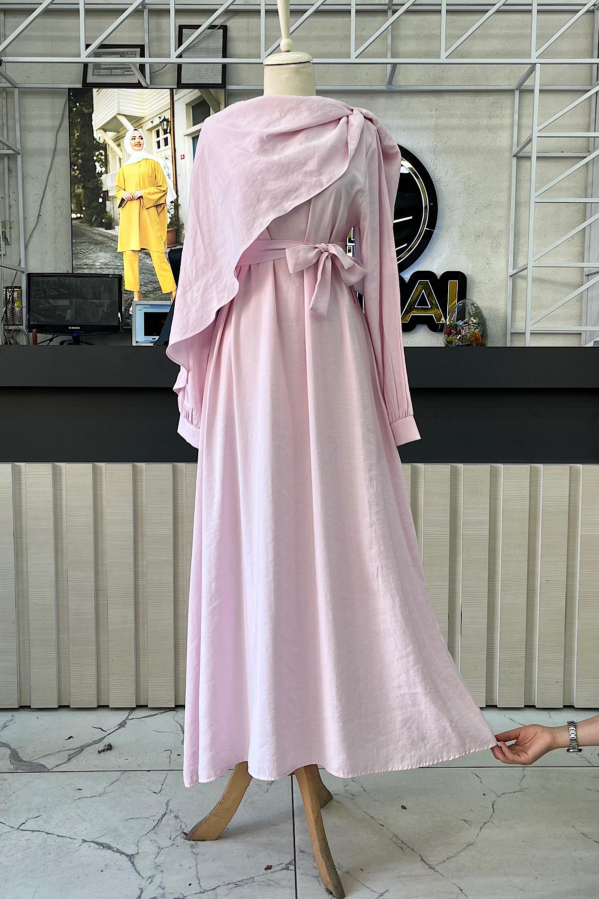 Şal yaka elbise PembeDubaiShowroomELBİSELER010800