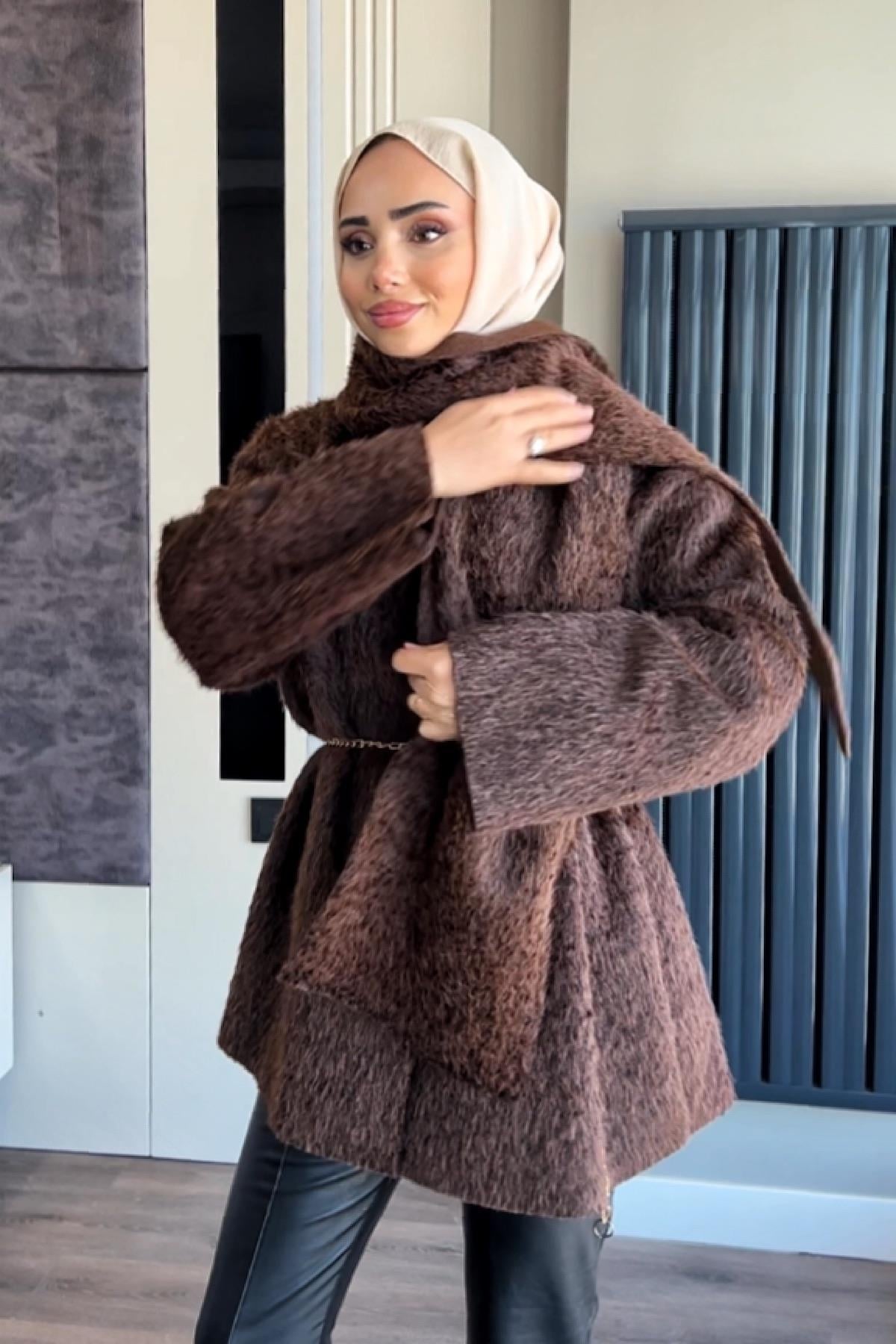 Atkılı Peluş Ceket KahverengiDubaiShowroomDIŞ GİYİM514519