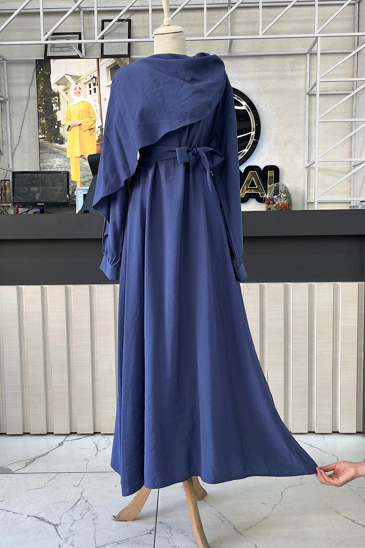 Şal yaka elbise İndigo DubaiShowroomELBİSELER010800