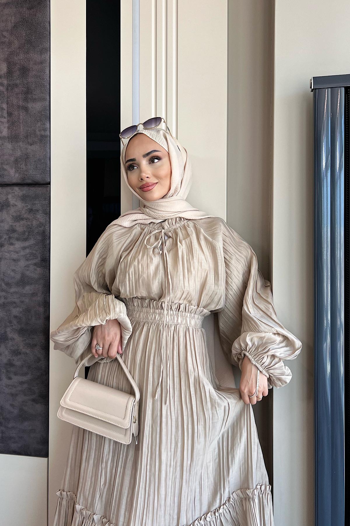 Kraşlı Vual Etekli Takım VizonDubaiShowroomTAKIM02326-VZN