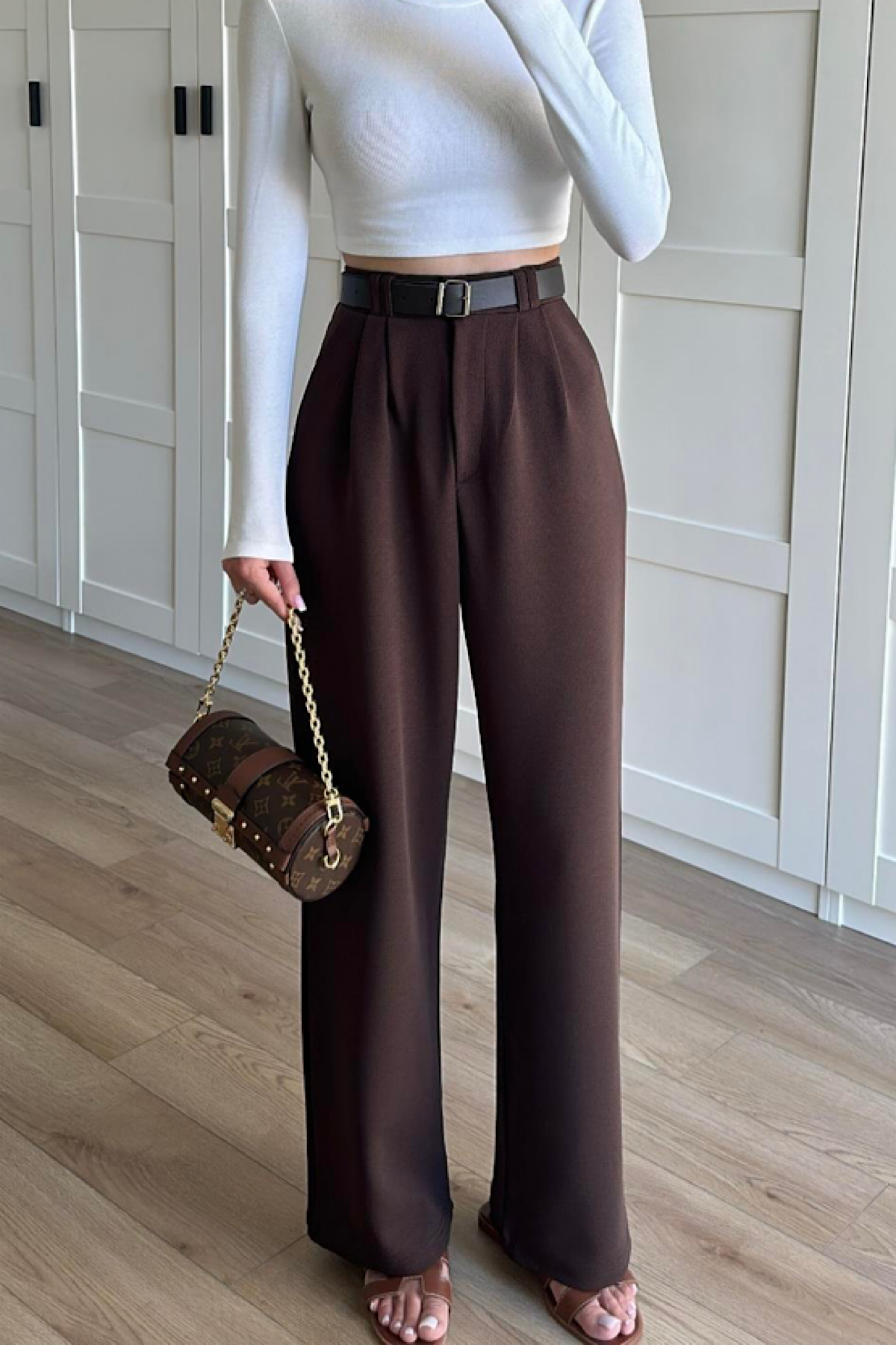 Kemerli Plazzo Pantolon Kahverengi DubaiShowroomALT GİYİM38622