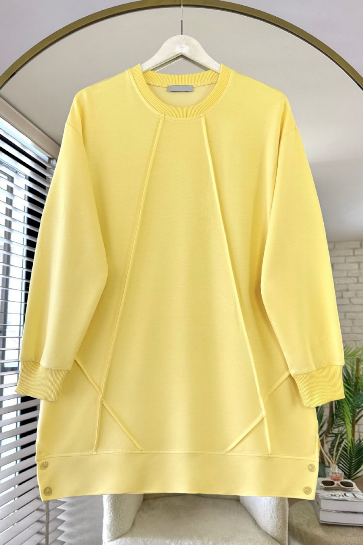 Düğme Detaylı Çımalı Tunik SarıDubaiShowroomÜST GİYİM17033