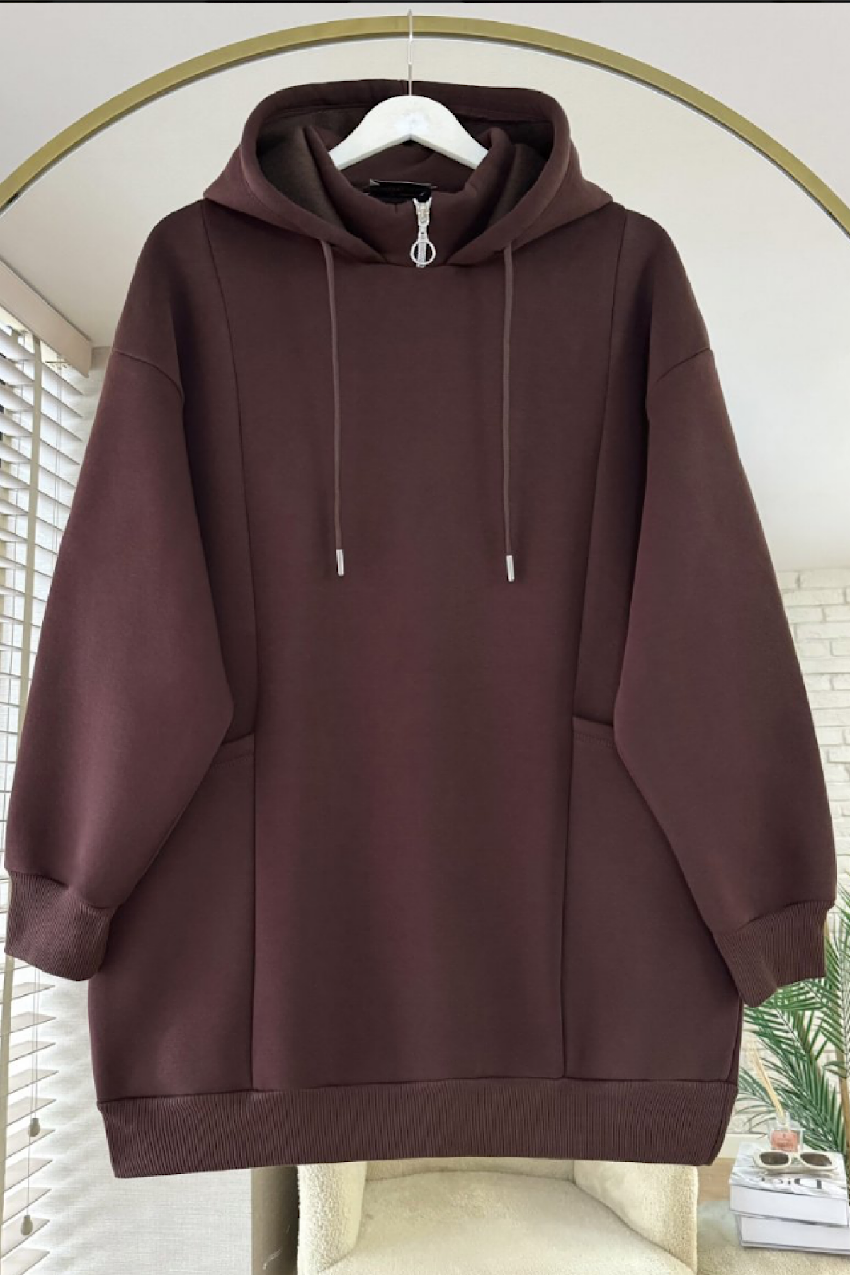 Yakası Fermuarlı Torba Cep Sweat Kahverengi DubaiShowroomÜST GİYİM0812