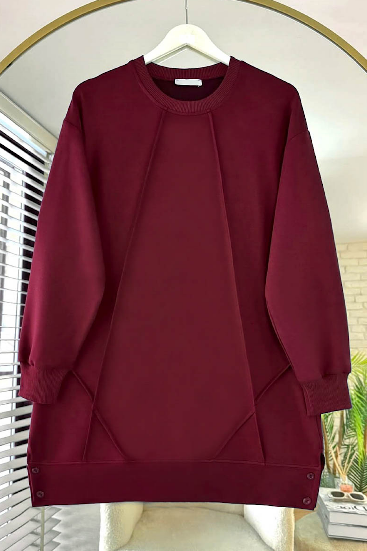 Düğme Detaylı Çımalı Tunik BordoDubaiShowroomÜST GİYİM17033