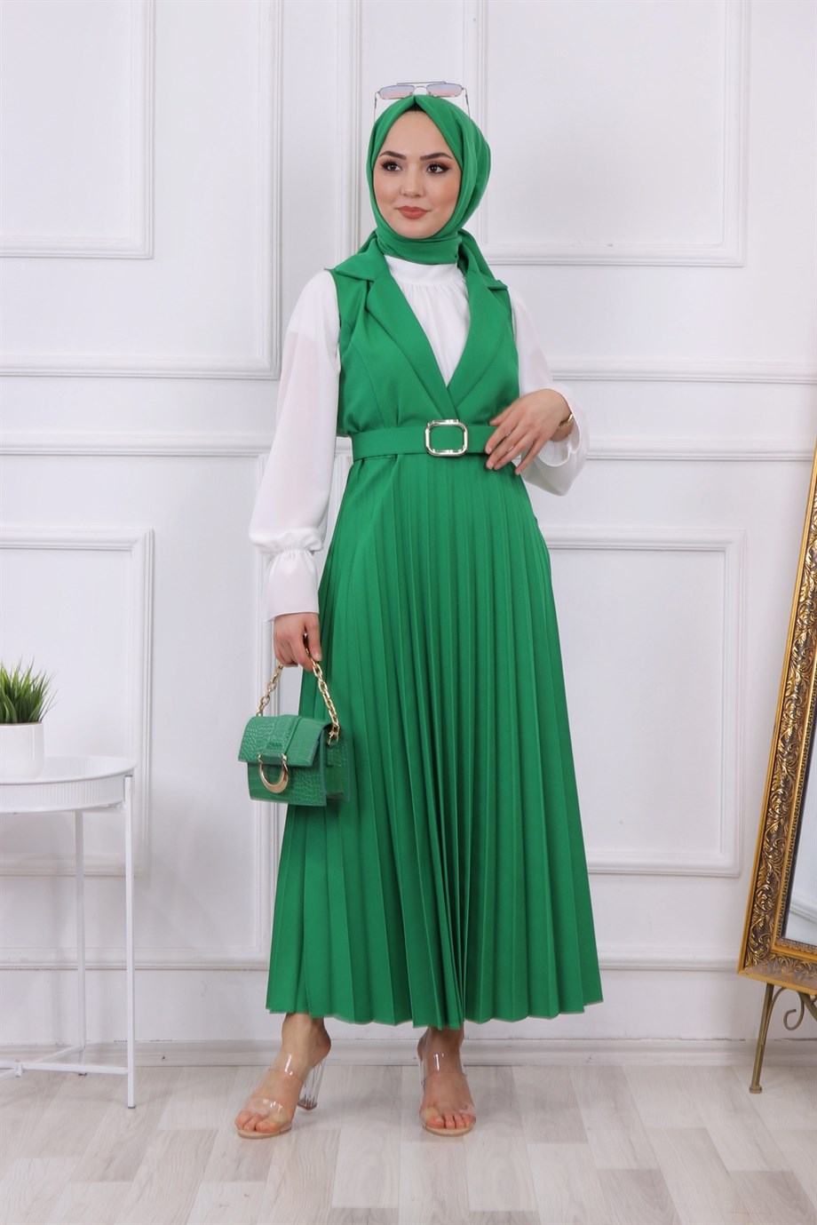 ALTI PLİSELİ JİLE YEŞİL