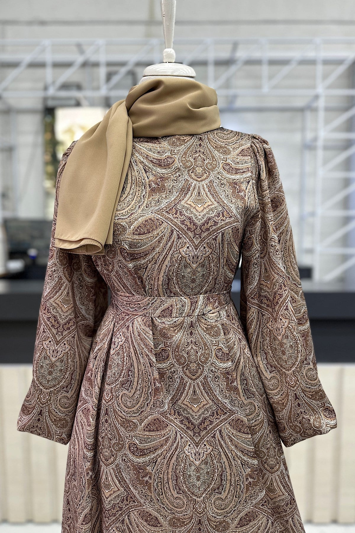 Şal Desen Saten Elbise DubaiShowroomELBİSELER01197