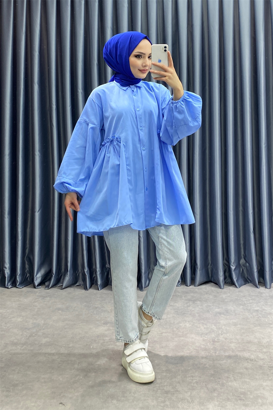 Balon kol tunik bebe mavisi