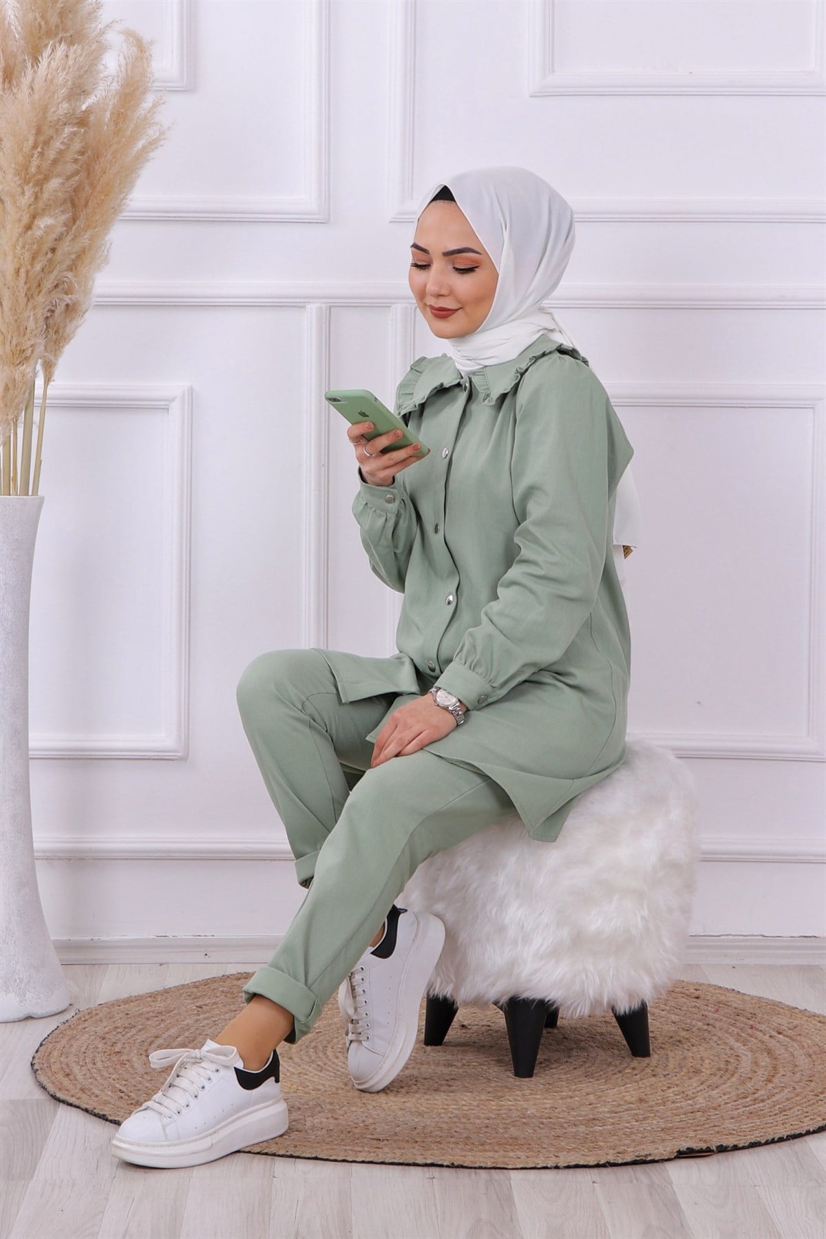 bebe yaka detaylı yakım yeşil