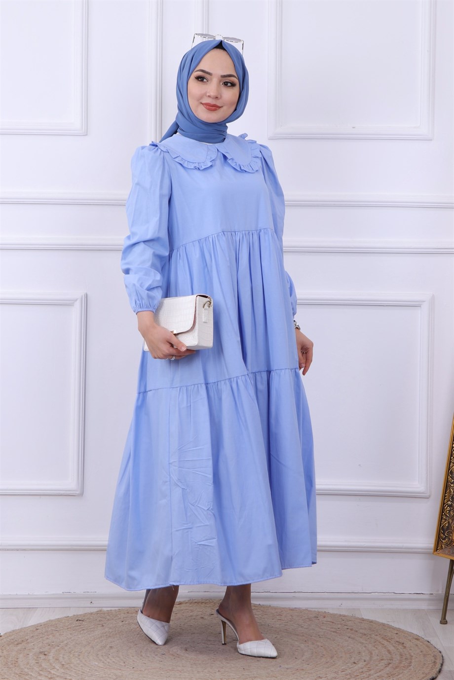 BEBE YAKA ELBİSE BEBE MAVİSİ