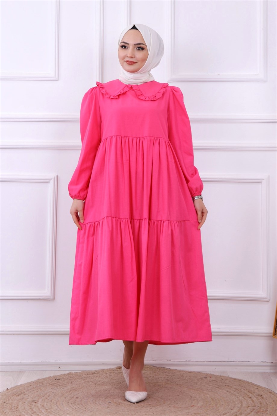 BEBE YAKA ELBİSE PEMBE