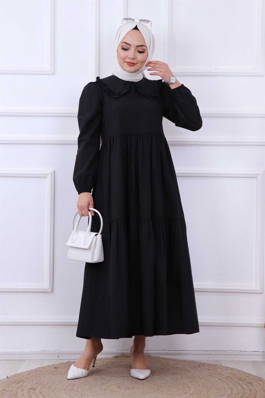 BEBE YAKA ELBİSE SİYAH