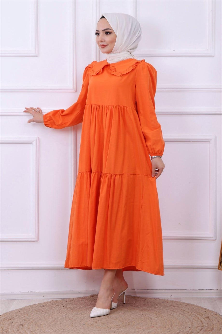 BEBE YAKA ELBİSE TURUNCU